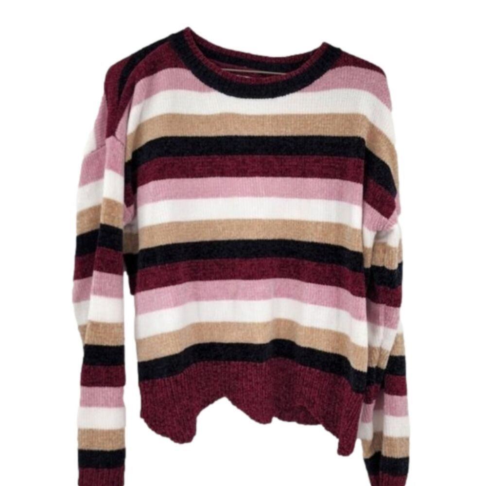 JUN & IVY Striped Color Block Scallop Hem Sweater Womens Size Medium M